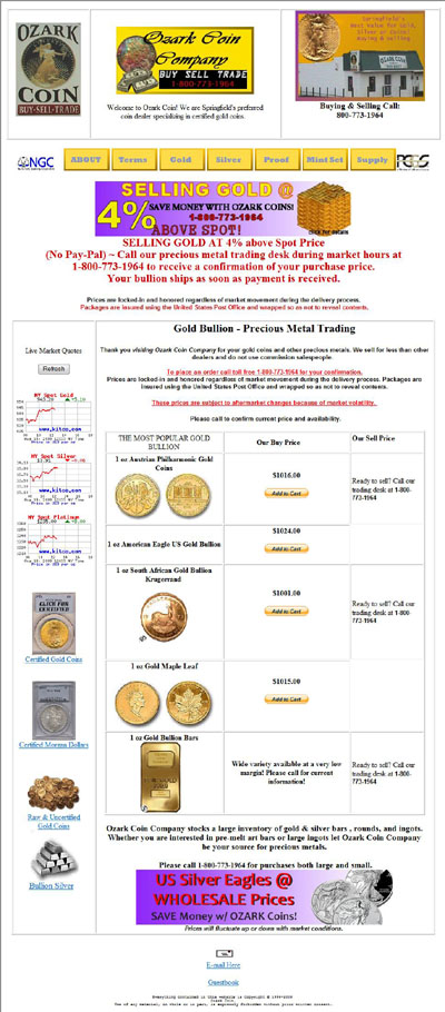 Ozark Country Coins Robin Friedley of Branson & Springfield, Missouri Gold Bullion Page